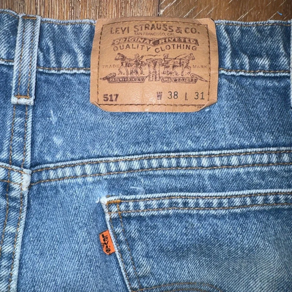 Levi's 517 Denim Shorts Mens 38 Blue Fair Orange Tab Cut Off Distressed Frayed